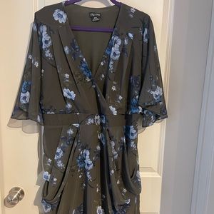 Army green with blue flowers.